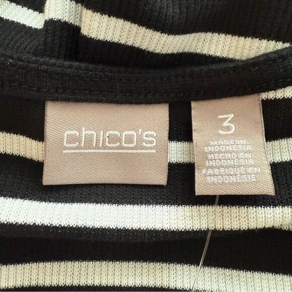 Chico’s Black & White Asymmetrical Striped Tunic Top size 3 (XL) NWT - Picture 3 of 8